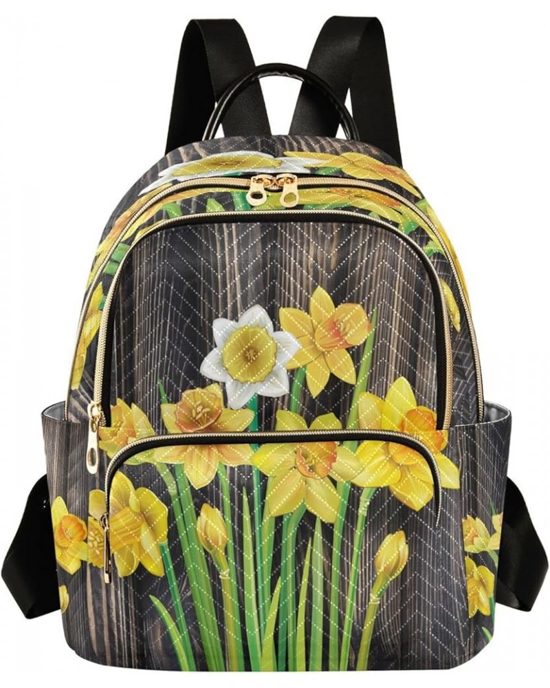 Fashion Backpack Mini Backpack Purse Casual Daily Backpack Daffodils Flowers on The Wooden for Travel for College Work Small ...