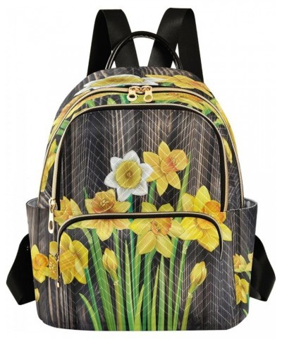 Fashion Backpack Mini Backpack Purse Casual Daily Backpack Daffodils Flowers on The Wooden for Travel for College Work Small ...