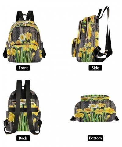 Fashion Backpack Mini Backpack Purse Casual Daily Backpack Daffodils Flowers on The Wooden for Travel for College Work Small ...