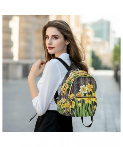 Fashion Backpack Mini Backpack Purse Casual Daily Backpack Daffodils Flowers on The Wooden for Travel for College Work Small ...