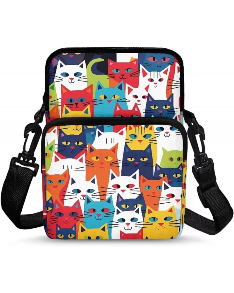 Crossbody Bag Sling Purse Cell Phone Holder Shoulder Bag for Women Men Kids with Removable Adjustable Strap Colorful Art Cat ...