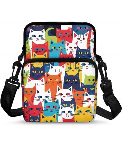 Crossbody Bag Sling Purse Cell Phone Holder Shoulder Bag for Women Men Kids with Removable Adjustable Strap Colorful Art Cat ...