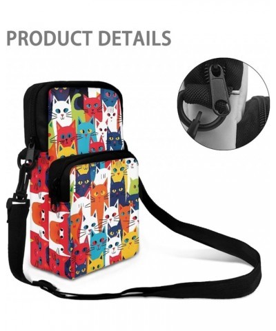 Crossbody Bag Sling Purse Cell Phone Holder Shoulder Bag for Women Men Kids with Removable Adjustable Strap Colorful Art Cat ...