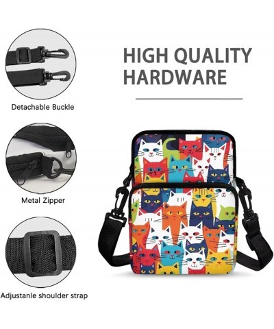 Crossbody Bag Sling Purse Cell Phone Holder Shoulder Bag for Women Men Kids with Removable Adjustable Strap Colorful Art Cat ...