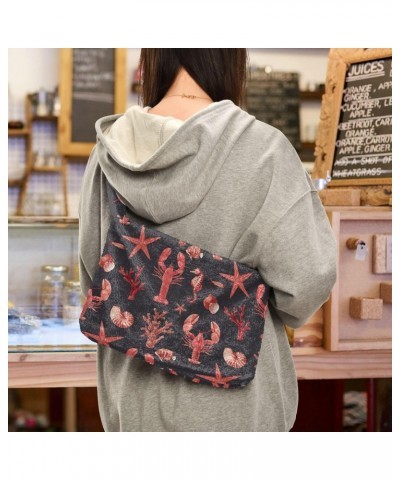 Women Boho Handbag Lobster Coral Conch Starfish Underarm Bag Tote Bag Shoulder Bag Crossbody Bag Fluffy Cell Phone Purse Patr...