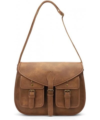 SULCET Crossbody Bag for Women Leather Shoulder Bag Roomy Saddle Purse Multi Pockets Messenger Satchel Brown $25.44 Satchels