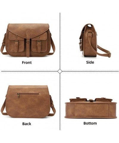 SULCET Crossbody Bag for Women Leather Shoulder Bag Roomy Saddle Purse Multi Pockets Messenger Satchel Brown $25.44 Satchels