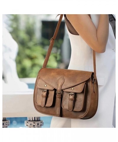 SULCET Crossbody Bag for Women Leather Shoulder Bag Roomy Saddle Purse Multi Pockets Messenger Satchel Brown $25.44 Satchels