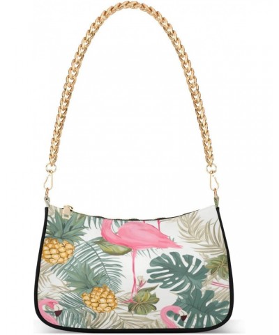 Zip Shoulder Bag for Women Flamingo Pineapple Chain Handbags Womens Tote Clutch Purses $12.60 Shoulder Bags