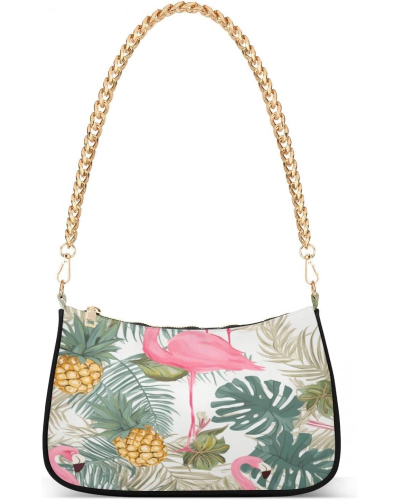 Zip Shoulder Bag for Women Flamingo Pineapple Chain Handbags Womens Tote Clutch Purses $12.60 Shoulder Bags