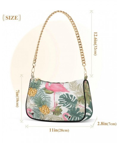 Zip Shoulder Bag for Women Flamingo Pineapple Chain Handbags Womens Tote Clutch Purses $12.60 Shoulder Bags