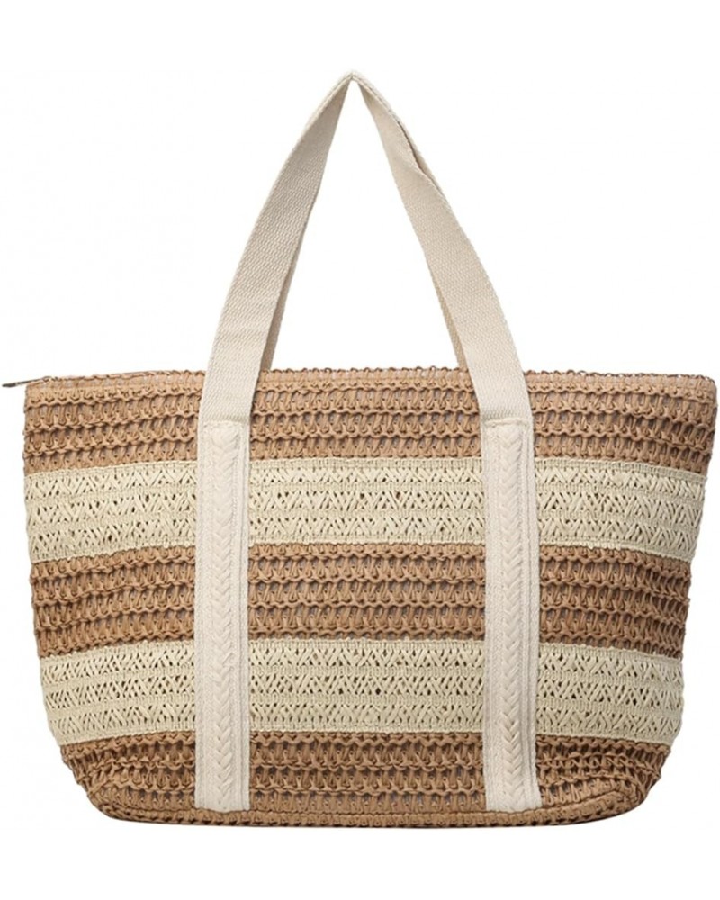 Large Straw Beach Bag for Women Summer Woven Tote Bag Shoulder Handbag Straw Purses with Zipper for Vacation Khaki $12.59 Totes