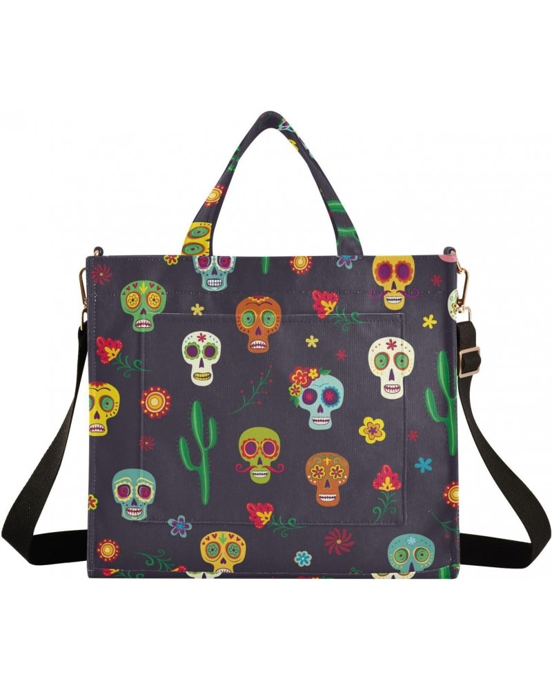 Mexican Sugar Skulls Cacti Tote Bag Corduroy Bag Large Handbag Shoulder Bag Satchel Bag for Women $16.49 Totes