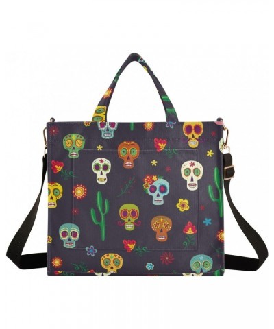 Mexican Sugar Skulls Cacti Tote Bag Corduroy Bag Large Handbag Shoulder Bag Satchel Bag for Women $16.49 Totes