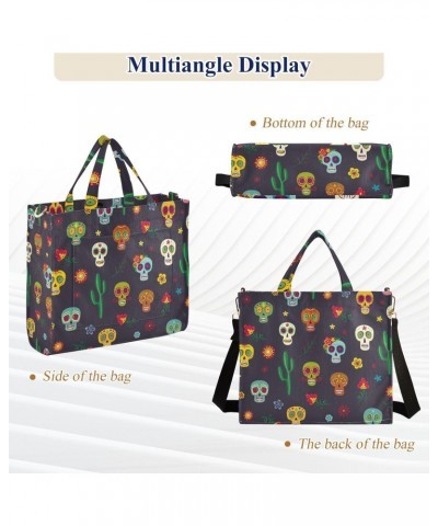 Mexican Sugar Skulls Cacti Tote Bag Corduroy Bag Large Handbag Shoulder Bag Satchel Bag for Women $16.49 Totes