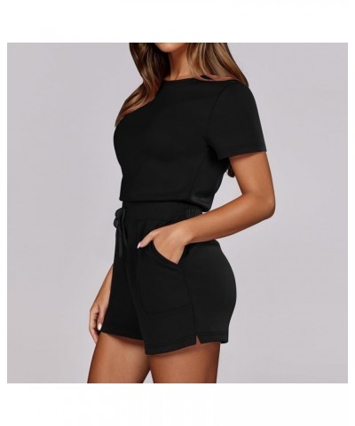 Jumpsuits for Women with Sleeves Jumpsuit With 4 Pockets Print Mini Dress Black-b➤➤ Womens Rompers 2024 Summer $11.68 Clothing