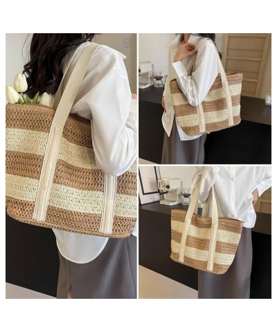 Large Straw Beach Bag for Women Summer Woven Tote Bag Shoulder Handbag Straw Purses with Zipper for Vacation Khaki $12.59 Totes