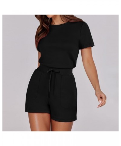 Jumpsuits for Women with Sleeves Jumpsuit With 4 Pockets Print Mini Dress Black-b➤➤ Womens Rompers 2024 Summer $11.68 Clothing