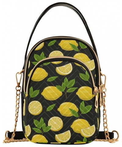 Lemon Black Background Quilted Crossbody Bag for Women, Small Cell Phone Bag Shoulder Handbags Purse with Leather Strap $11.7...