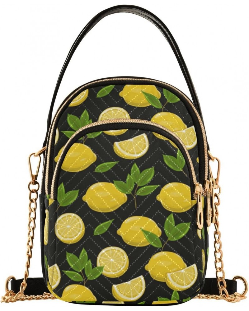 Lemon Black Background Quilted Crossbody Bag for Women, Small Cell Phone Bag Shoulder Handbags Purse with Leather Strap $11.7...