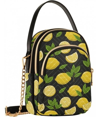 Lemon Black Background Quilted Crossbody Bag for Women, Small Cell Phone Bag Shoulder Handbags Purse with Leather Strap $11.7...