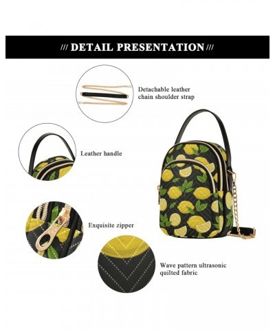 Lemon Black Background Quilted Crossbody Bag for Women, Small Cell Phone Bag Shoulder Handbags Purse with Leather Strap $11.7...