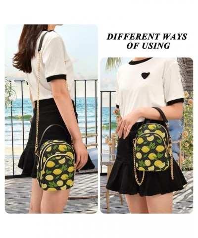 Lemon Black Background Quilted Crossbody Bag for Women, Small Cell Phone Bag Shoulder Handbags Purse with Leather Strap $11.7...