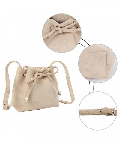 Women Faux Suede Winter Shoulder Crossbody Bag Barrel Shape Drawstring Satchel Purse 8.2 * 3.9 * 6.7 A-beige $15.50 Satchels