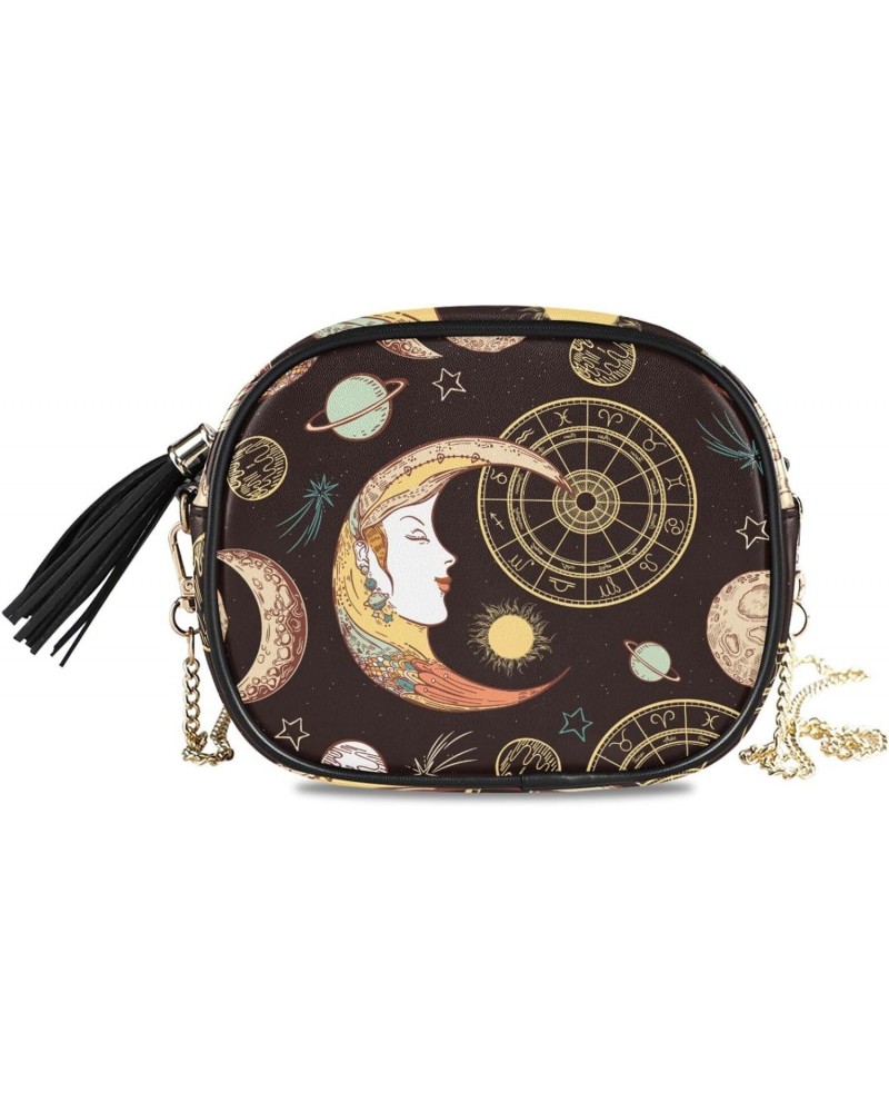 Women's Sun Crescent Moon Face Astrology Boho Crossbody Bag Fashion Purses Bag Cross Body Bag Shoulder Handbag with Adjustabl...