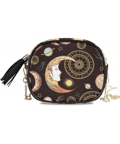 Women's Sun Crescent Moon Face Astrology Boho Crossbody Bag Fashion Purses Bag Cross Body Bag Shoulder Handbag with Adjustabl...