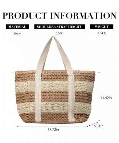 Large Straw Beach Bag for Women Summer Woven Tote Bag Shoulder Handbag Straw Purses with Zipper for Vacation Khaki $12.59 Totes