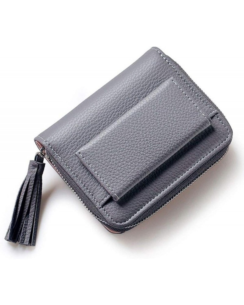 Cute Short Women's Wallet PU Leather Purse Tassels Billfold Card Holder Zipper Coin Purse Notecase Flip-open Clutch Bag Grey ...