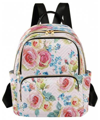 Pink Rose & Blue Flower Floral Backpack for Women Purse Bag Travel Handbag Shoulder Bag $18.89 Backpacks