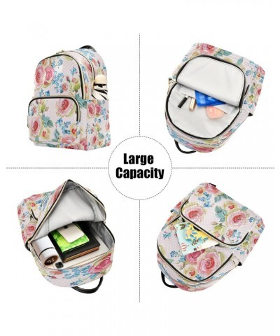 Pink Rose & Blue Flower Floral Backpack for Women Purse Bag Travel Handbag Shoulder Bag $18.89 Backpacks