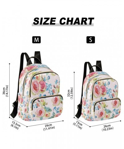 Pink Rose & Blue Flower Floral Backpack for Women Purse Bag Travel Handbag Shoulder Bag $18.89 Backpacks