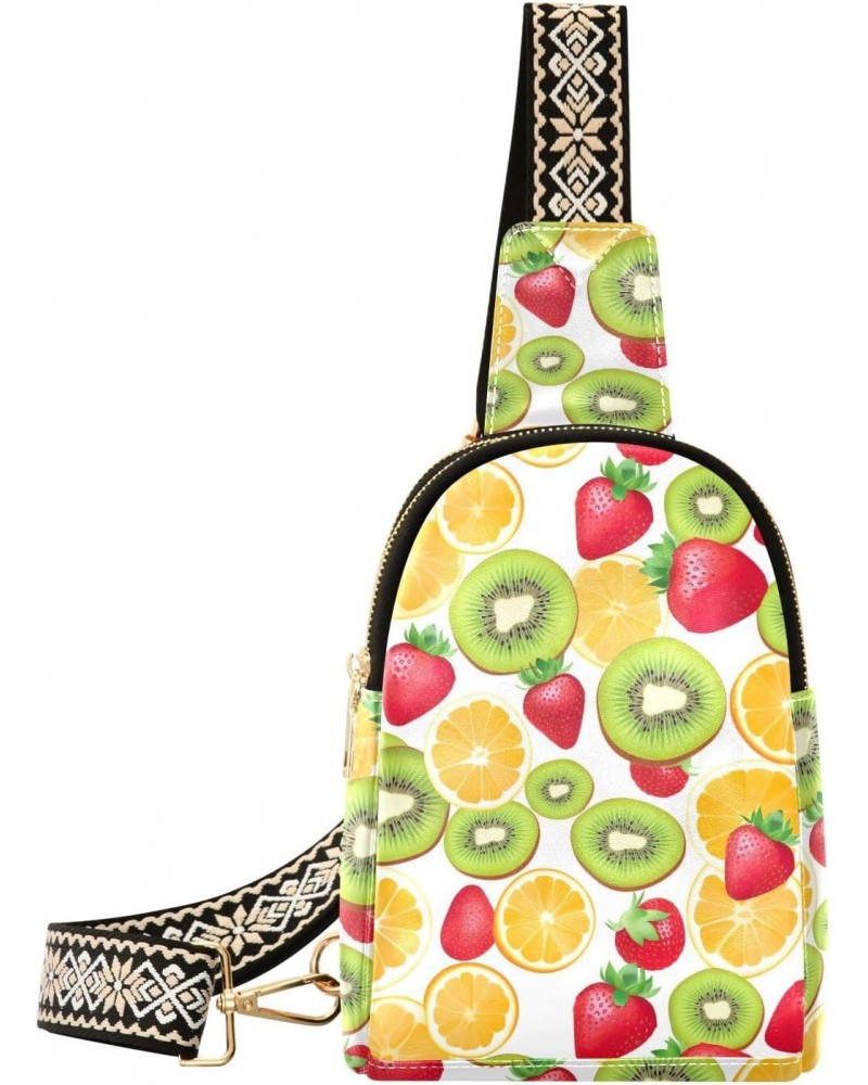 Sling Bag for Women Fruit Strawberry Kiwi Slices Pattern Crossbody Bag Small Chest Bag Shoulder Bag Cell Phone Purse for Casu...