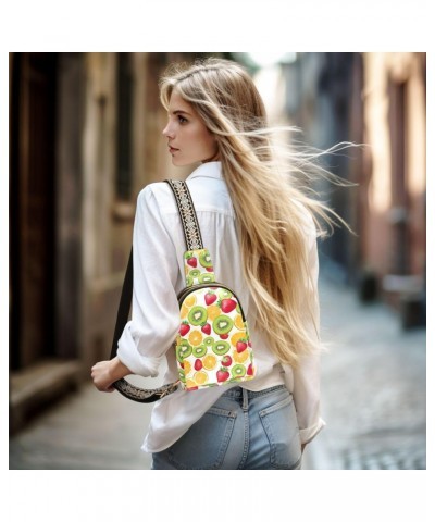 Sling Bag for Women Fruit Strawberry Kiwi Slices Pattern Crossbody Bag Small Chest Bag Shoulder Bag Cell Phone Purse for Casu...