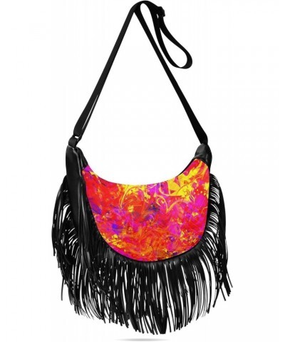 Red Yellow Circles Wavy Fringe Bag for Women Cross Body Bag Tassel Shoulder Bag Satchel $14.57 Shoulder Bags