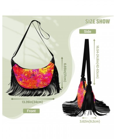 Red Yellow Circles Wavy Fringe Bag for Women Cross Body Bag Tassel Shoulder Bag Satchel $14.57 Shoulder Bags