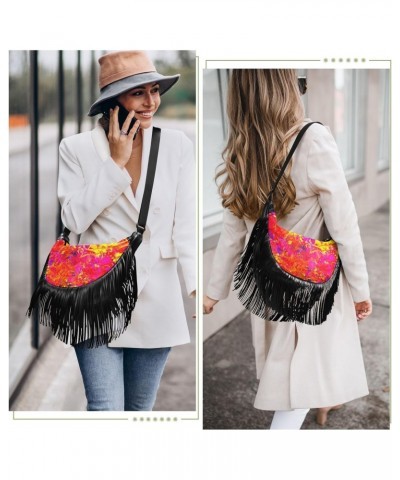 Red Yellow Circles Wavy Fringe Bag for Women Cross Body Bag Tassel Shoulder Bag Satchel $14.57 Shoulder Bags