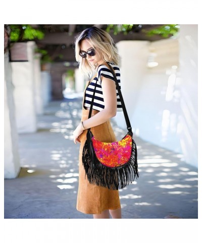 Red Yellow Circles Wavy Fringe Bag for Women Cross Body Bag Tassel Shoulder Bag Satchel $14.57 Shoulder Bags