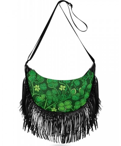 Dark Green Shamrocks Stpatrick Tassel Crossbody Handbags for Women Ample Capacity Shoulder Bag with Adjustable Strap Durable ...