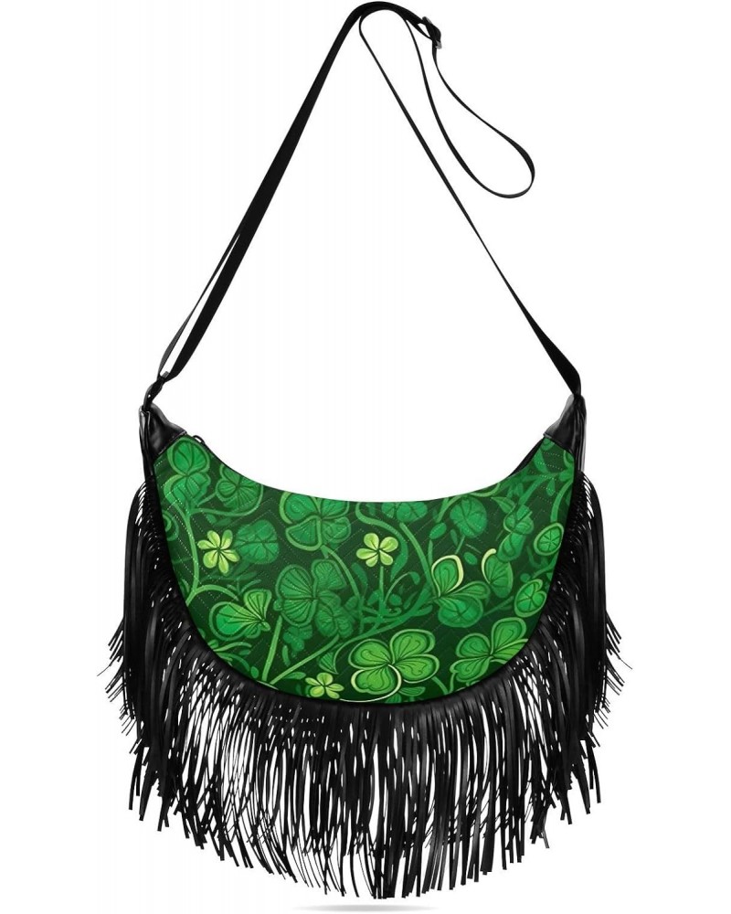 Dark Green Shamrocks Stpatrick Tassel Crossbody Handbags for Women Ample Capacity Shoulder Bag with Adjustable Strap Durable ...