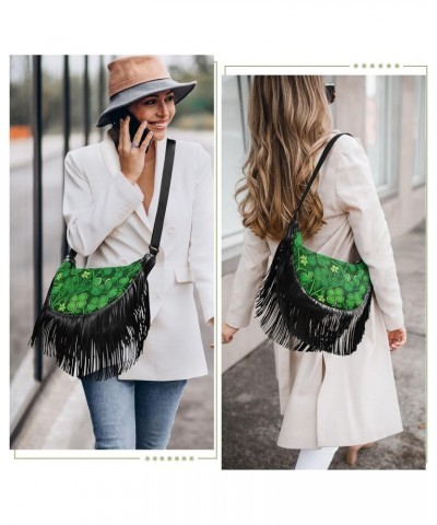 Dark Green Shamrocks Stpatrick Tassel Crossbody Handbags for Women Ample Capacity Shoulder Bag with Adjustable Strap Durable ...