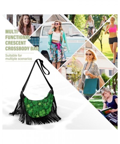 Dark Green Shamrocks Stpatrick Tassel Crossbody Handbags for Women Ample Capacity Shoulder Bag with Adjustable Strap Durable ...