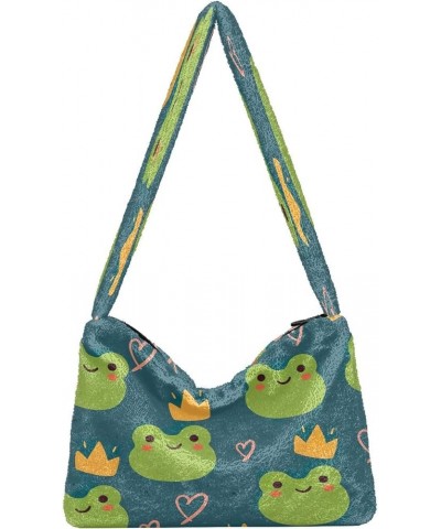 Floral Printed Colorful Girls Ladies Hobo Handbag, Fluffy Tote Purse Shoulder Bag Cartoon Frog Cute Animal $8.82 Shoulder Bags