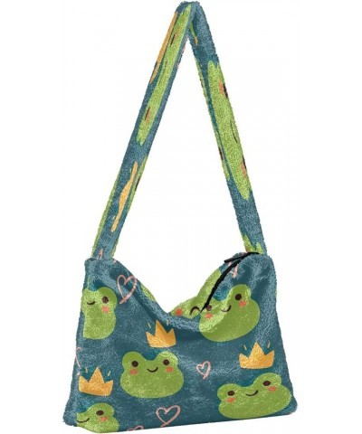 Floral Printed Colorful Girls Ladies Hobo Handbag, Fluffy Tote Purse Shoulder Bag Cartoon Frog Cute Animal $8.82 Shoulder Bags