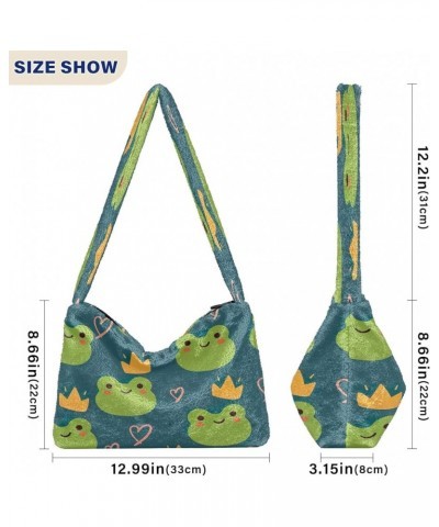 Floral Printed Colorful Girls Ladies Hobo Handbag, Fluffy Tote Purse Shoulder Bag Cartoon Frog Cute Animal $8.82 Shoulder Bags