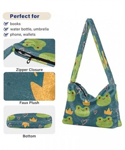 Floral Printed Colorful Girls Ladies Hobo Handbag, Fluffy Tote Purse Shoulder Bag Cartoon Frog Cute Animal $8.82 Shoulder Bags