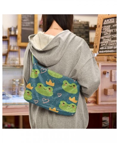 Floral Printed Colorful Girls Ladies Hobo Handbag, Fluffy Tote Purse Shoulder Bag Cartoon Frog Cute Animal $8.82 Shoulder Bags